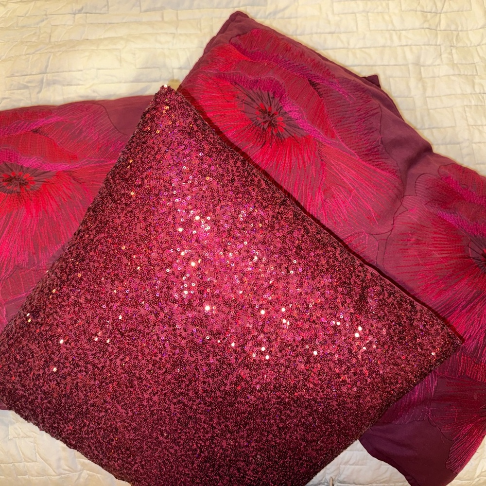 Red Sequin and Floral Pillowcases